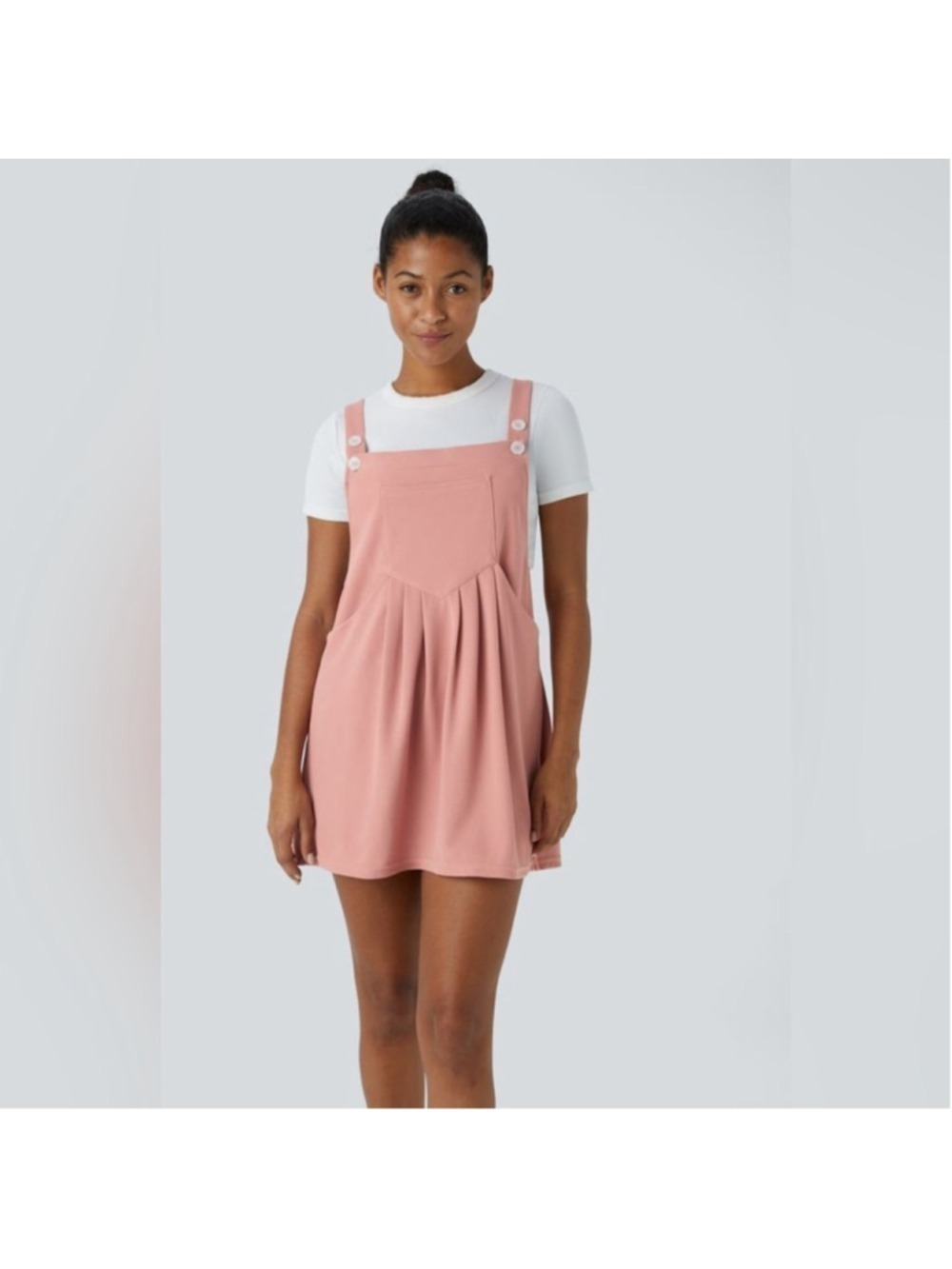 Halara pockets mini waffle casual pinafore dress dusty rose Small nwt